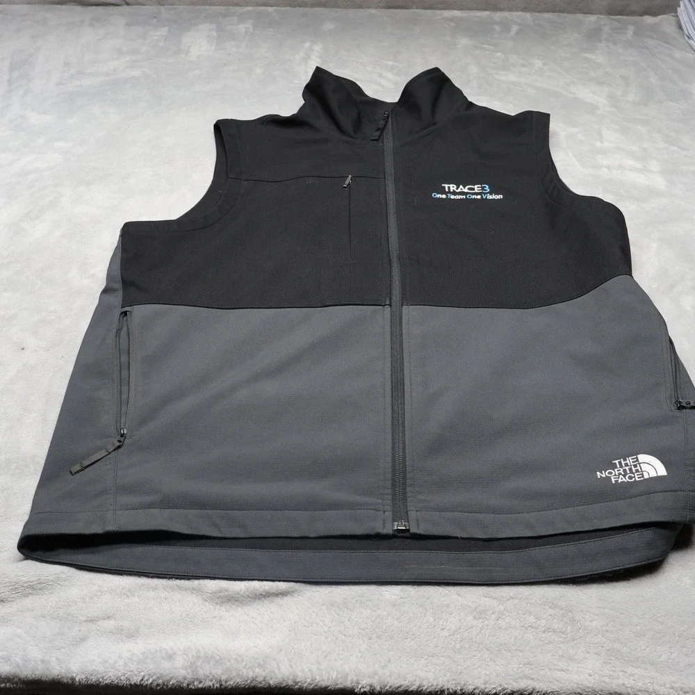 North Face Vest Men XL Gray Castle Rock Softshell Rain Wind Full Zip Hiking LOGO